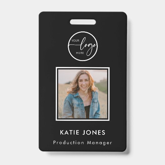 QRコードホワイトブラックカスタムロゴ従業員フォトID バッジ (正面)