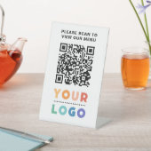 QRコードホワイトメニューロゴ非接触型モダンカフェ 台座サイン (インサイチュ)