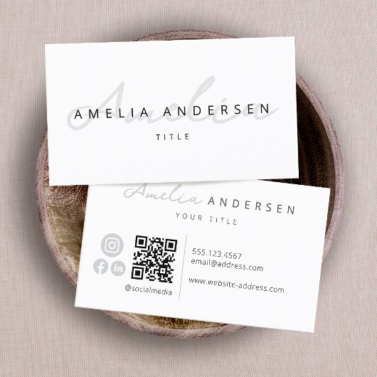 QRコードホワイトモダンプロフェッショナルスクリプト 名刺