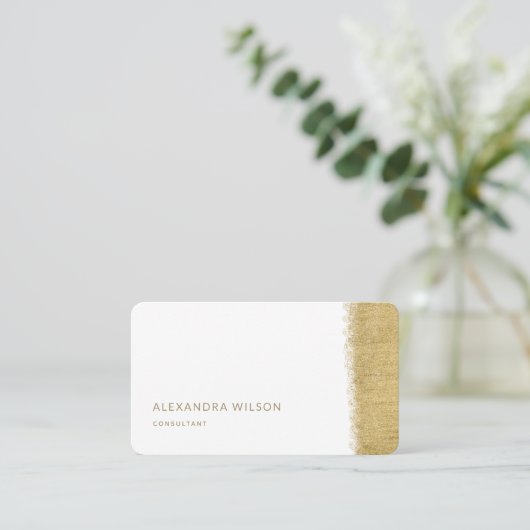 QRコードホワイト金ゴールドブラシエレガントプロフェッショナル 名刺 (スタンド正面)