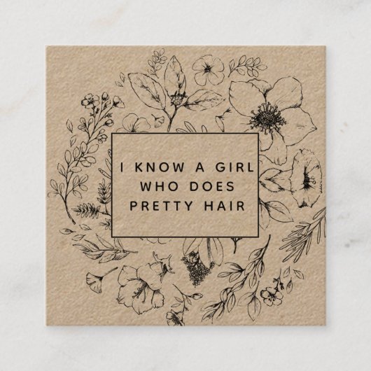 QRコードボタニカルクラフトとブラック紹介カード スクエア名刺 (正面)