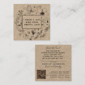 QRコードボタニカルクラフトとブラック紹介カード スクエア名刺 (正面/裏面)