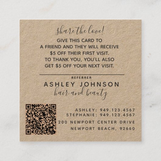 QRコードボタニカルクラフトとブラック紹介カード スクエア名刺 (裏面)