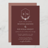 QRコードボタニカルモノグラムブルゴーニュ結婚ーズ 招待状 (正面/裏面)