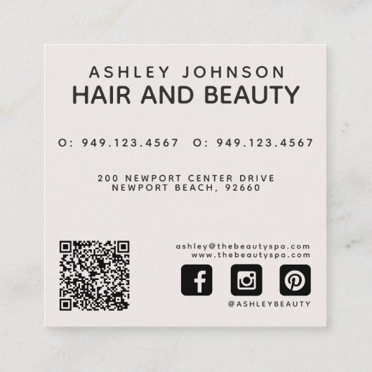 QRコードボタニカル赤面ブラックスクリプト名スクエア スクエア名刺 (裏面)