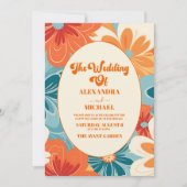 QRコードボホシックレトロカラフルフローラ結婚 招待状 (正面)