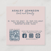 QRコードボモダンタニカル赤面ピンクネイビーブルー スクエア名刺 (裏面)
