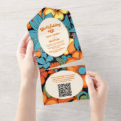 QRコードボーホセブンレトロフローラ結婚 オールインワン招待状 (貼ってはがせる)