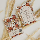 QRコードボーホニュートラルウォーターカラーパンパ結婚ス 招待状