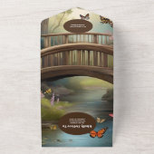 QRコードマウンテンレイクウォーターカラーツリー結婚ズ オールインワン招待状 (外側)