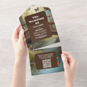 QRコードマウンテンレイクウォーターカラーツリー結婚ズ オールインワン招待状 (貼ってはがせる)