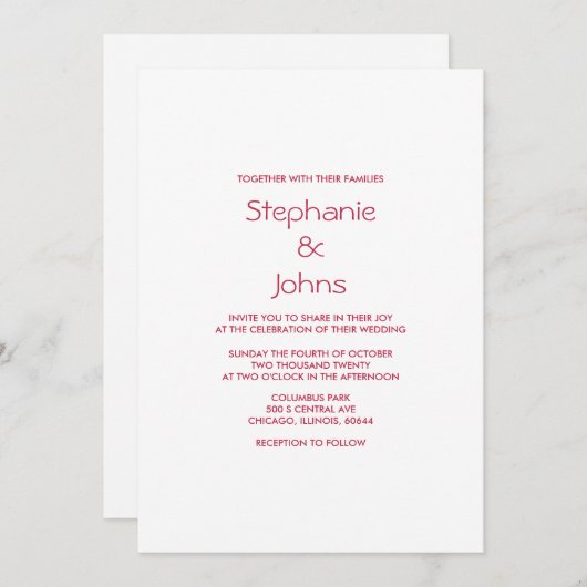 Qrコードマゼンダミニマルラ明カラフル結婚色 招待状 (正面/裏面)