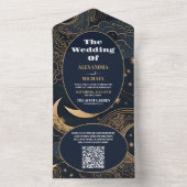 QRコードミッドナイトブルー金ゴールドシナ結婚ス オールインワン招待状 (内側)