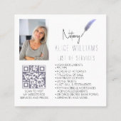 QRコードミニマリストパープル&ホワイト公証人写真 スクエア名刺 (裏面)