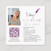 QRコードミニマリストピンク&ホワイト公証人写真 スクエア名刺 (裏面)