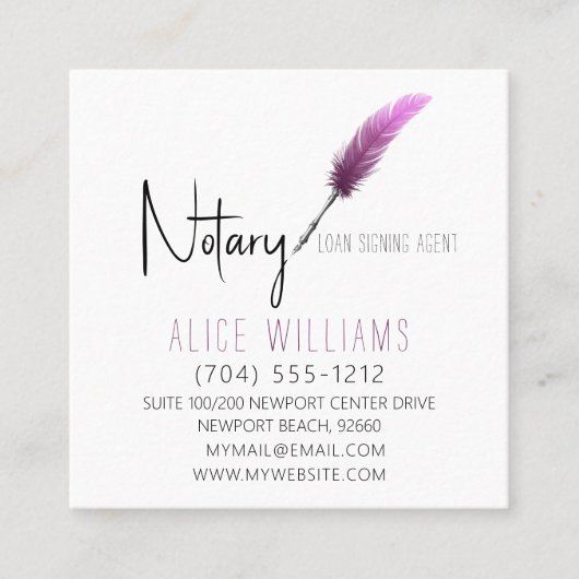 QRコードミニマリストピンク&ホワイト公証人写真 スクエア名刺 (正面)