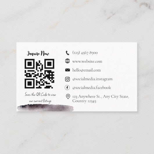 QRコードミニマリスト水彩黒名刺 名刺 (裏面)