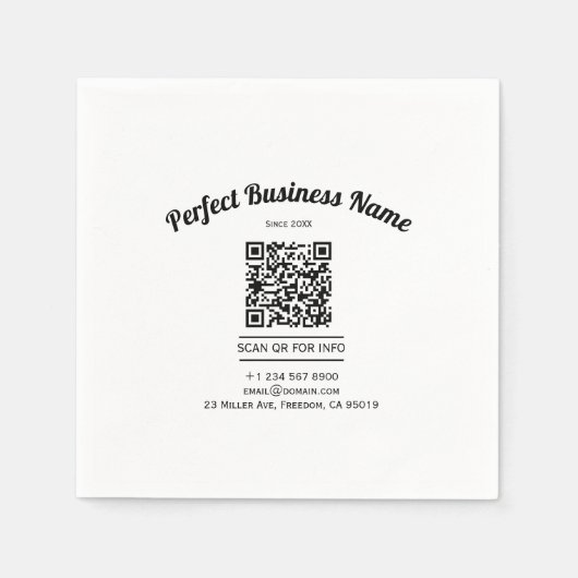QRコードミニマリスト白黒シンプル澄ん スタンダードカクテルナプキン (正面)