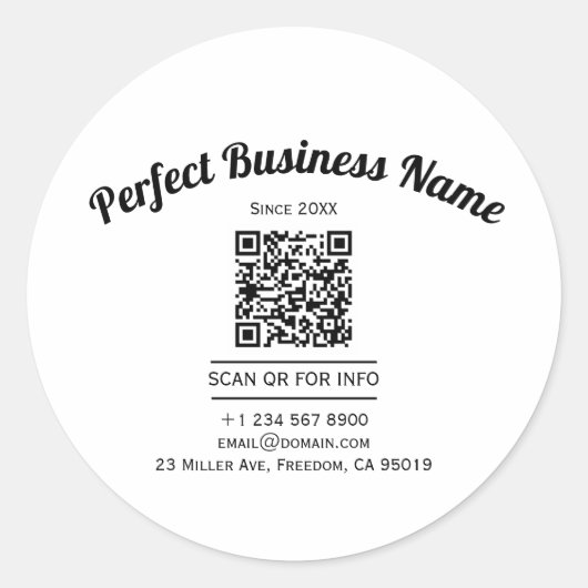 QRコードミニマリスト白黒シンプル澄ん ラウンドシール (正面)
