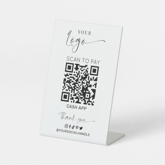 QRコードミニマルを支払うために白黒ロゴスキャン 台座サイン (正面)