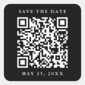 QRコードミニマルウェディング日付を黒く保存 スクエアシール (正面)