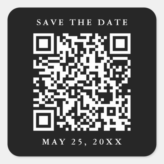 QRコードミニマルウェディング日付を黒く保存 スクエアシール (正面)