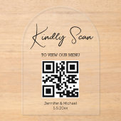 qrコードミニマルデジタルメニュ結婚ーのアーチ アクリル招待状 (正面)