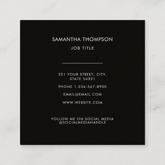 QRコードミニマルモダンリストスキャン可能ブラック スクエア名刺 (裏面)