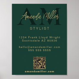 QRコードミニマルモダンリストモノグラムダウンロードグリーン ポスター