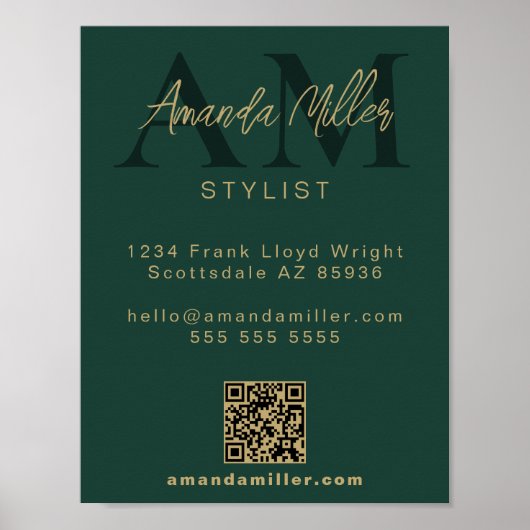 QRコードミニマルモダンリストモノグラムダウンロードグリーン ポスター (正面)