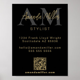 QRコードミニマルモダンリストモノグラムダウンロードブラック ポスター