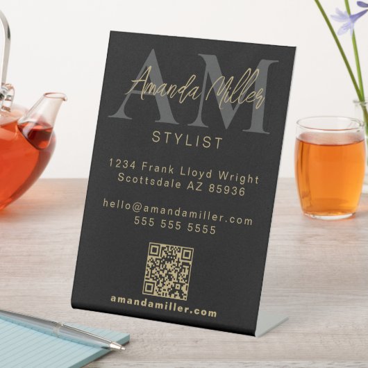 QRコードミニマルモダンリストモノグラムダウンロードブラック 台座サイン (インサイチュ)