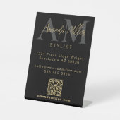 QRコードミニマルモダンリストモノグラムダウンロードブラック 台座サイン (正面)