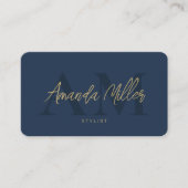 QRコードミニマルモダンリストモノグラムダークブルー 名刺 (正面)