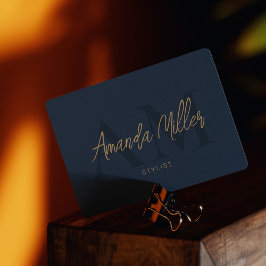 QRコードミニマルモダンリストモノグラムダークブルー 名刺