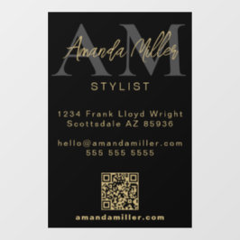 QRコードミニマルモダンリストモノグラムブラックと金ゴールド ウィンドウサイン