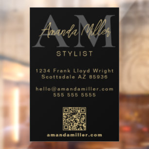 QRコードミニマルモダンリストモノグラムブラックと金ゴールド ウィンドウサイン