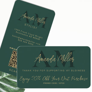 QRコードミニマルモダンリストモノグラムブラックと金ゴールド 割引カード