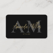 QRコードミニマルモダンリストモノグラム縦黒 名刺 (正面)