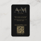 QRコードミニマルモダンリストモノグラム縦黒 名刺 (裏面)