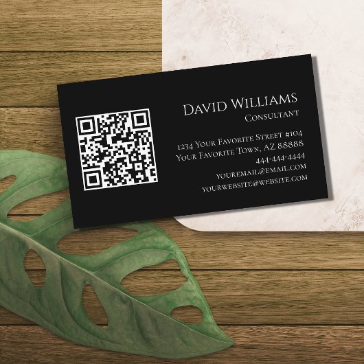QRコードミニマルモダンリスト白黒 名刺