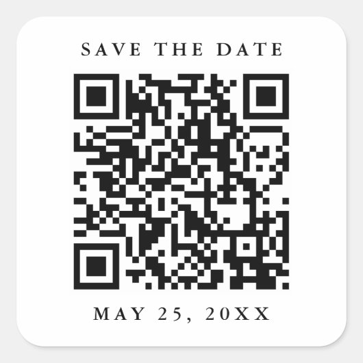 QRコードミニマル結婚式の日付の保存 スクエアシール (正面)