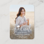 QRコードミニ卒業写真モダン白スクリプト エンクロージャーカード (正面)