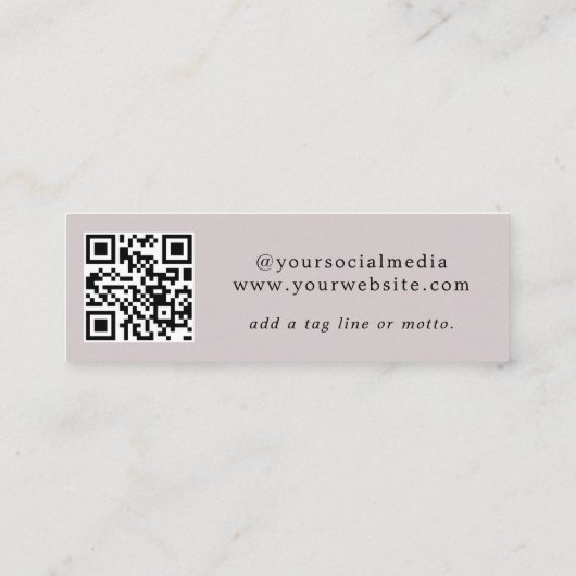 QRコードミュートされたピンクのソーシャルメディア スキニー名刺 (裏面)