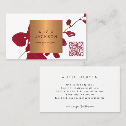 QRコードメイクアップアーティストヘアサロンモダンフローラ 名刺 (正面/裏面)