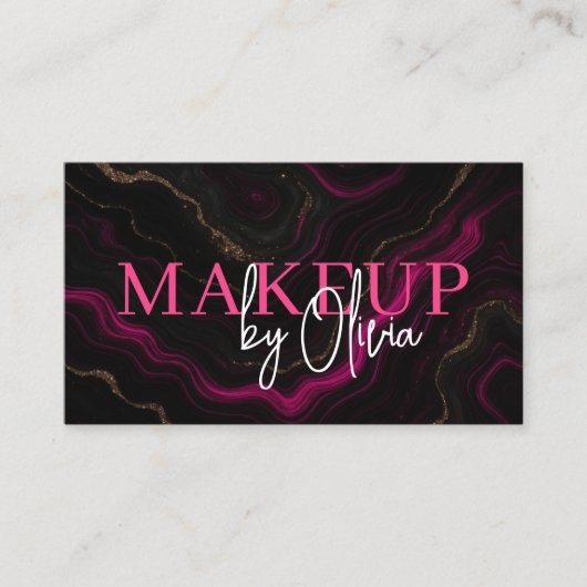 QRコードメイクアップアーティストホットピンクアゲイト大理石 名刺 (正面)