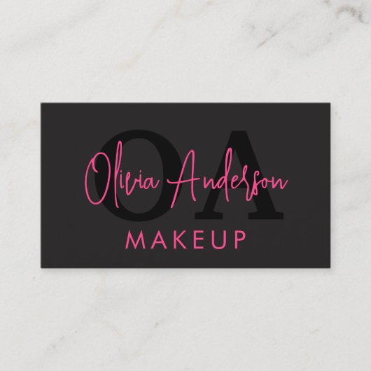 QRコードメイクアップアーティストホットピンクブラックソーシャルメディア 名刺 (正面)
