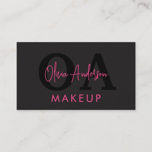 QRコードメイクアップアーティストホットピンクブラックソーシャルメディア 名刺 (正面)