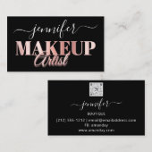 QRコードメイクアップアーティスト金ゴールド紙吹雪バラブラック 名刺 (正面/裏面)