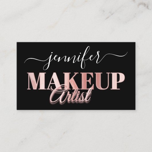 QRコードメイクアップアーティスト金ゴールド紙吹雪バラブラック 名刺 (正面)